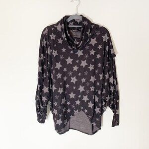 Nally & Millie cowl neck drop shoulder super soft high low star print sweater